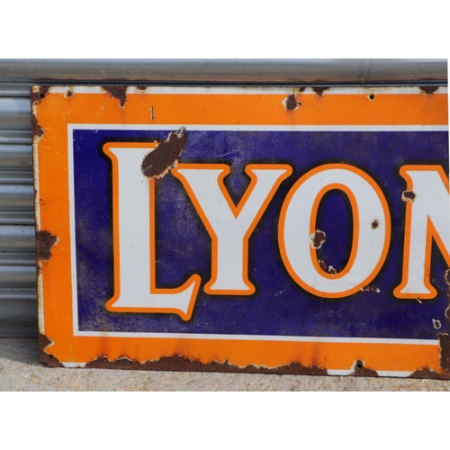 117 - An original Lion's Tea enamel advertising sign, 153 by 46cms.Condition Report There are areas of ena... 