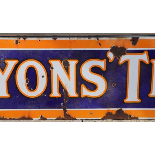 117 - An original Lion's Tea enamel advertising sign, 153 by 46cms.Condition Report There are areas of ena... 