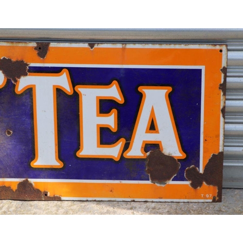 117 - An original Lion's Tea enamel advertising sign, 153 by 46cms.Condition Report There are areas of ena... 