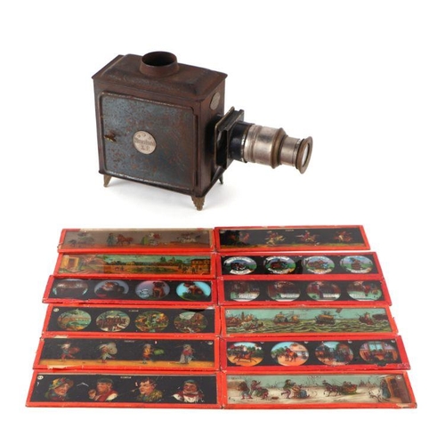 126 - A W Gamage Ltd, Holborn London, Standard Magic Lantern with a selection of slides.