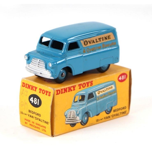 129 - A Dinky Toys no. 481 Bedford 10cwt van inn blue with Ovaltine and Ovaltine Biscuits livery, boxed.Co... 