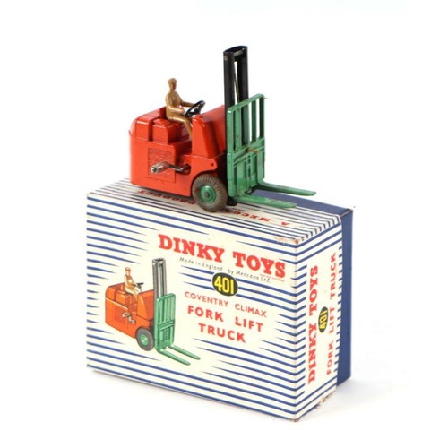 131 - A Dinky Toys no. 401 Coventry Climax forklift truck, in orange and green, boxed.Condition ReportThe ... 