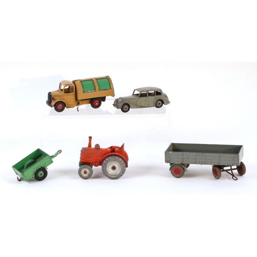 141 - A Dinky Toys no. 40B Triumph 1800 Renown Saloon, a 25V Bedford Refuse Wagon, a 301 Field Marshall tr... 