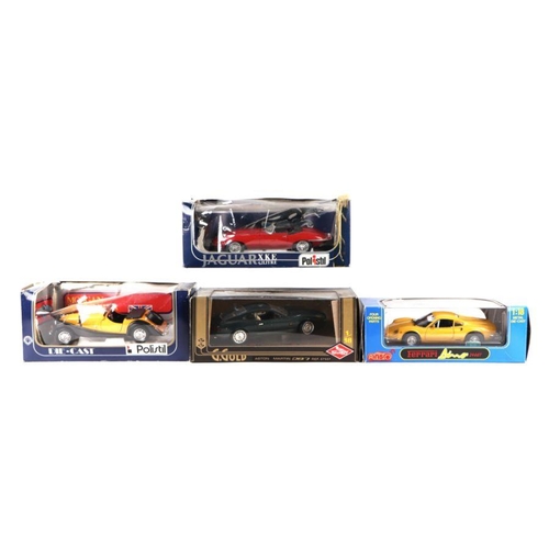 176 - Four 1/18 scale diecast vehicles comprising Polystil  E-type Jaguar, Guiloy Aston Martin DB7, ANS Fe... 