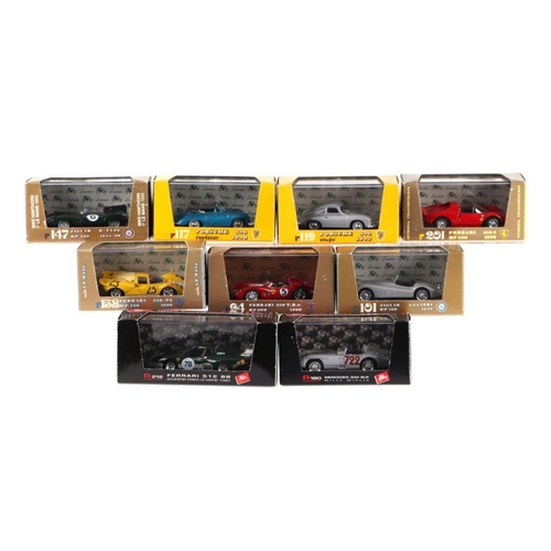 181 - Nine Brumm 1/43 scale diecast cars comprising Jaguar XK120 Roadster, Jaguar D-type, Mercedes Benz 30... 