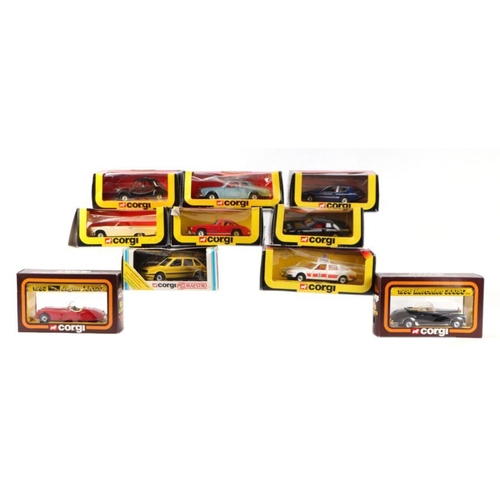 188 - Assorted Corgi diecast cars including Rolls-Royce Corniche 279, Mercedes 300SL 802, Ford Thunderbird... 