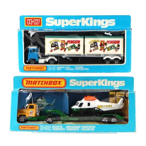 190 - A Matchbox Superkings K-92 Helicopter Transporter and Helicopter, and K-17 ~Container Truck, both bo... 