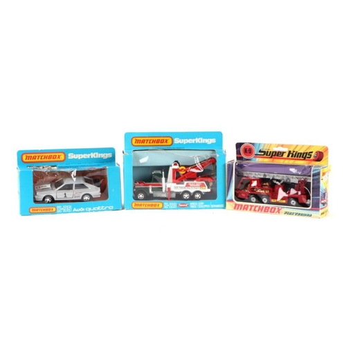 191 - Three Matchbox Superkings comprising K-20 Wreck Truck, K-95 Audi Quattro and K-9 Fire Tender, all bo... 