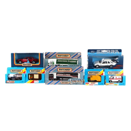 214 - A small collection of Matchbox diecast vehicles including Ford Sierra XR4i, Superkings Jaguar XJ6, C... 