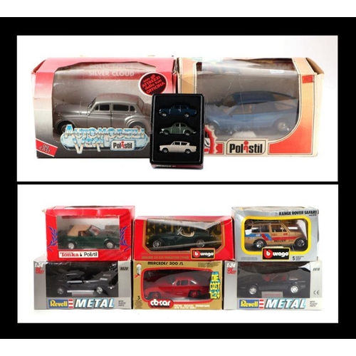 215 - Eight 1/24 scale diecast vehicles comprising Revell Corvette Stingray, another Corvette ZR-1 coupe, ... 