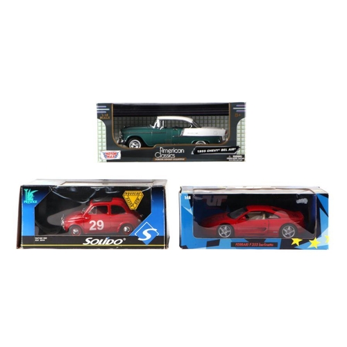 229 - Three 1/18 scale diecast vehicles comprising Prestige Fiat 500, Chevrolet Bell Air and UT Models Fer... 