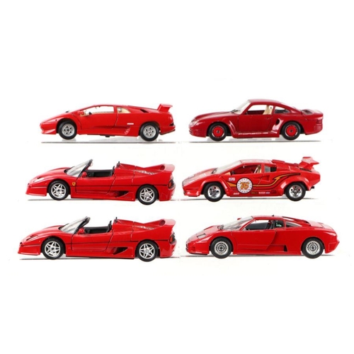 235 - Six Bburago 1/24 scale diecast models including Ferrari Fifty, Bugatti 110, Porsche 959 and others (... 