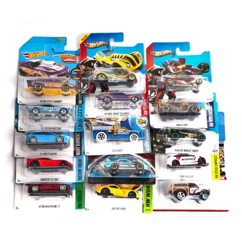 246 - Assorted Hot Wheels blister packs including Surf N Turf 2013 SRT Viper, 67 Custom Mustang, and other... 