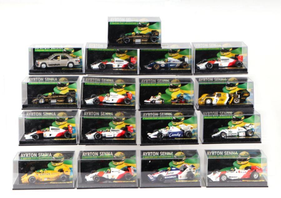 Lang 1/43 scale Ayrton Senna Racing Car Collection consisting of seventeen  models and certificates G