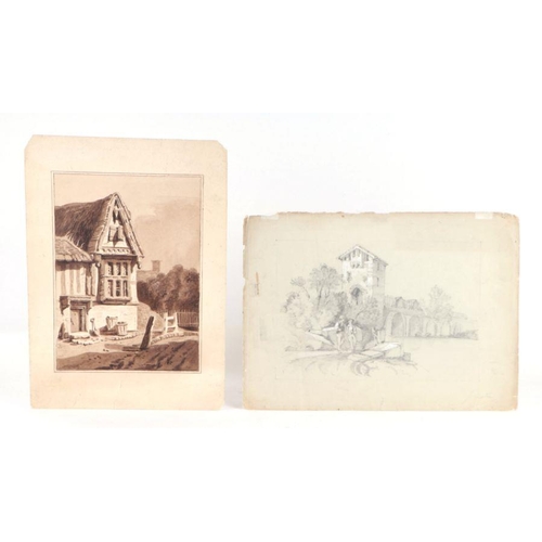 313 - 19th century English school - a small folio containing watercolours and drawings depicting landscape... 