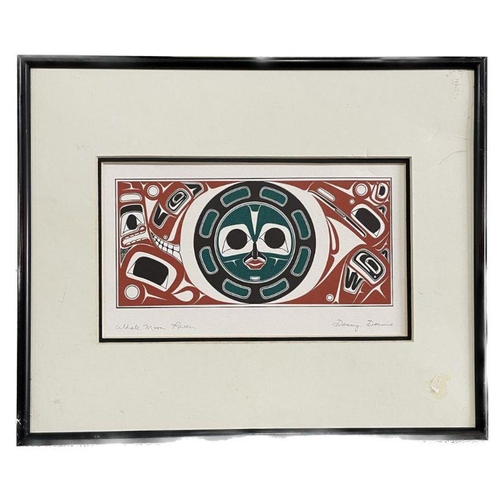 343 - Danny Dennis - a coloured print depicting a stylised salmon, signed in pencil to the margin, framed ... 