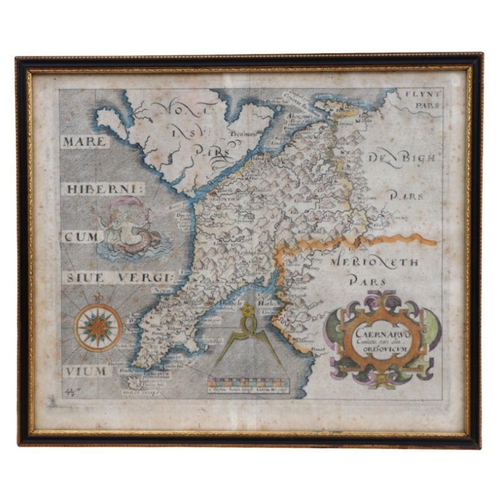 38 - William Hole after Christopher Saxon (circa 1610) - Caernarvo Comitatus Pars Olim Ordovicum - hand c... 