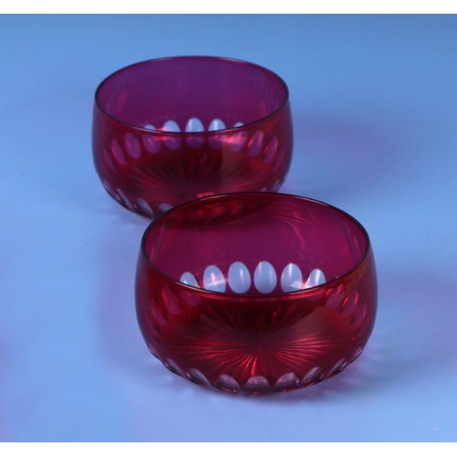 423 - A set of six Bohemian ruby flashed glass finger bowls, 13cms diameter.