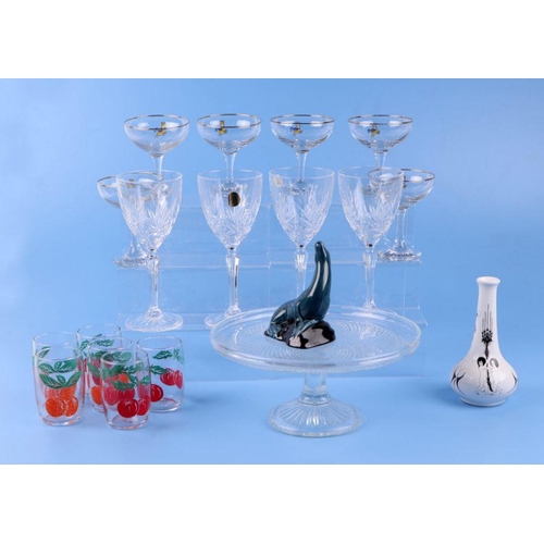 440 - A set of six vintage Babycham glasses, Royal Doulton and Wedgwood retailer display stands, Royal Wor... 