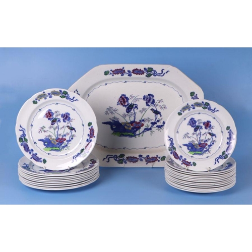 445 - A Spode Bude pattern part dinner service to include dinner plates, soup bowls and meat plates.