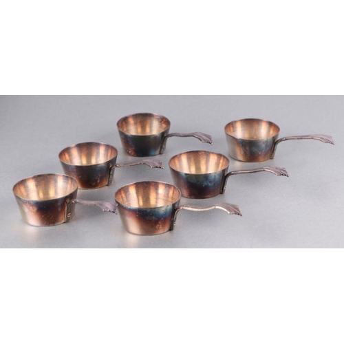 584 - A set of six late 19th century silver plated brandy warming pans retailed by Dibdin & Co, Swain ... 