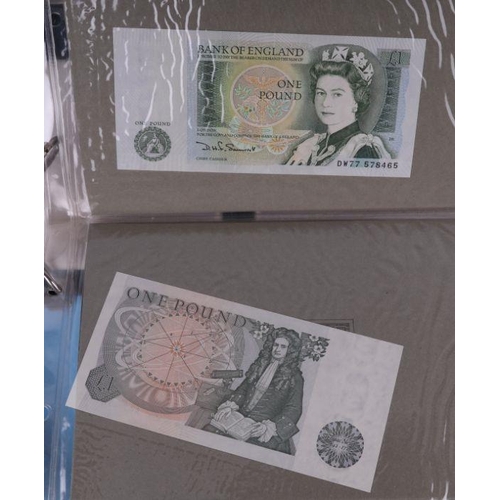 621 - An Elizabeth II 1984 specimen coin proof set; together with a 1985 set and a group of £1 notes.