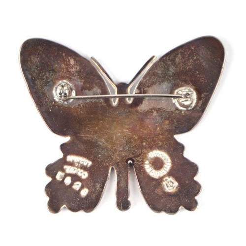 631 - A Margot de Taxco mid century silver and enamel butterfly brooch, 5.5cms wide.