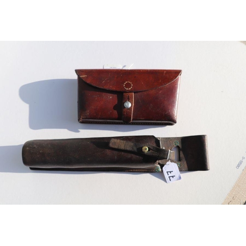 73 - Swiss Army leather ammunition pouch or cartridge case 22.5cms (8.875ins) wide, stamped to the revers... 