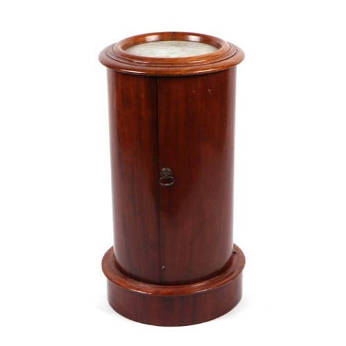 994 - A Victorian marble topped mahogany cylinder pot cupboard, 39cms diameter.