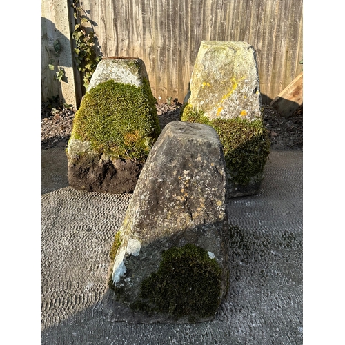 20 - Three staddle stone bases, the largest 64cms high.