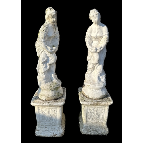 2 - A pair of reconstituted stone classical figures on plinths, each approx 122cms high (2).