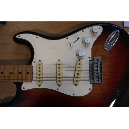 462 - A 1970's / early '80s vintage Japanese made Fender Stratocaster Electric guitar copy with hard carry... 