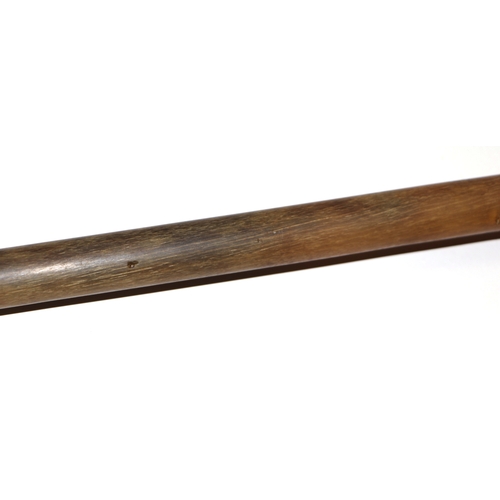 507 - A late 19th / early 20th century rhino horn walking cane. 86cm long. 367g