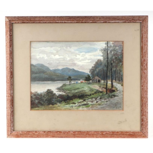 166 - F S Russell - The Highland Laundry - landscape scene, initialled 'ESR' lower right, framed & gla... 