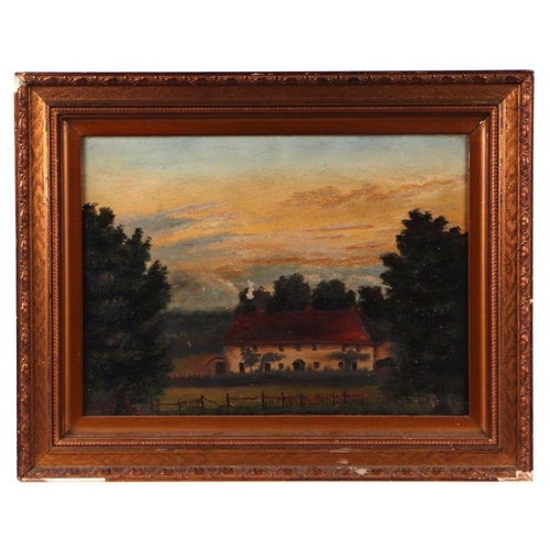 170 - 19th century naive school - Farmhouse in a Landscape - oil on canvas, framed, 37 by 27cms.