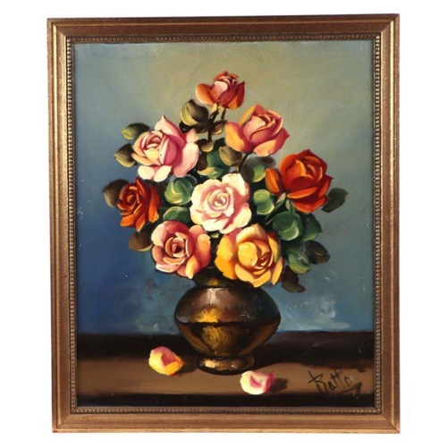 173 - Ratto (20th century school) - Still Life of Roses in a Vase - signed lower right, oil on canvas, fra... 