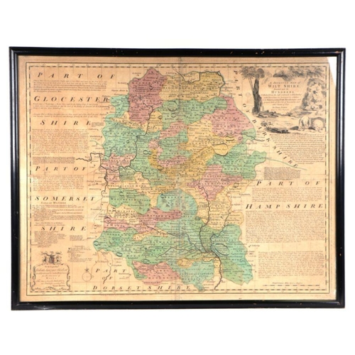 19 - Eman Bowen. - An improved map of Wiltshire, divided into its hundreds, hand coloured engraving, fram... 