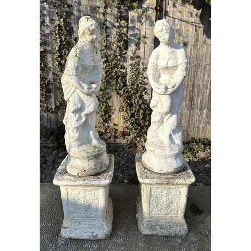 2 - A pair of reconstituted stone classical figures on plinths, each approx 122cms high (2).