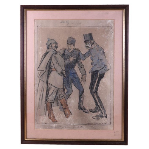 225 - Late 19th century continental school - German Policemen Arresting a Soldier - coloured engraving, 38... 