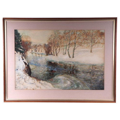 233 - David Waterson (1870-1954) - A Winter Evening - landscape, watercolour, signed lower left, 77 by 51c... 