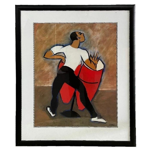 250 - After M Hamel - A Man Playing the Bongo's - coloured print, 50 by 63cms, framed & glazed.