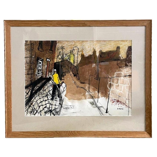 253 - Douglas Swan (1930-2000) - The Fisherman's Return - mixed media, signed lower right, 59 by 40cms, fr... 