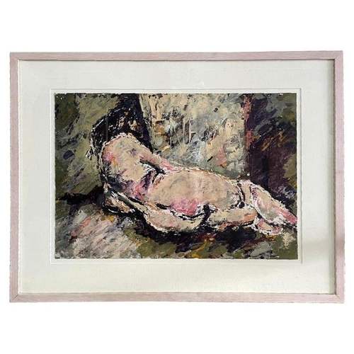 255 - Diana Wayne (modern British) - Renewal - life study of a reclining female nude - oil on paper laid d... 