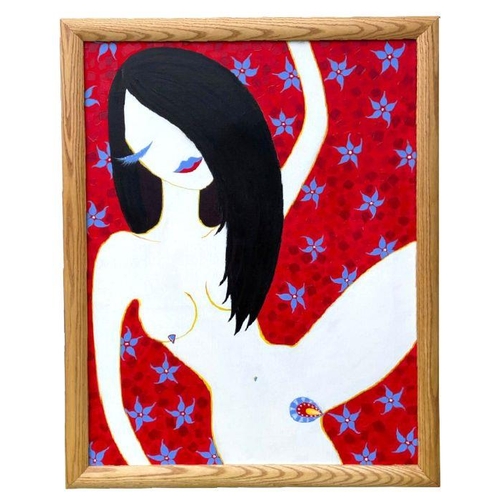 256 - Contemporary British - A Reclining Nude Figure - acrylic on canvas, 59 by 77cms, framed.