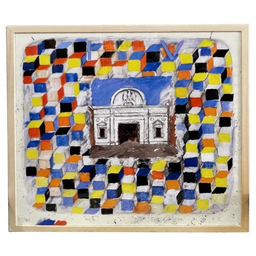 257 - Contemporary Italian school - a limited edition print with central mausoleum facade surrounded by a ... 