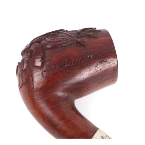 26 - A Morell Mackenzie POW Boer War pipe carved with German Military crest and motto ‘Lendrag Maakt Magt... 