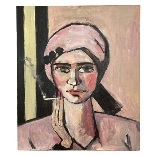 268 - Peter Collins ARCA -(1923 - 2001) - Portrait of a Woman Smoking - oil on board, Sulis Fine Art Certi... 