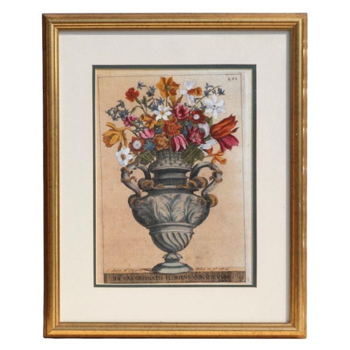 298 - A group of decorator's prints to include designs and an urn with flowers, all framed & glazed, e... 