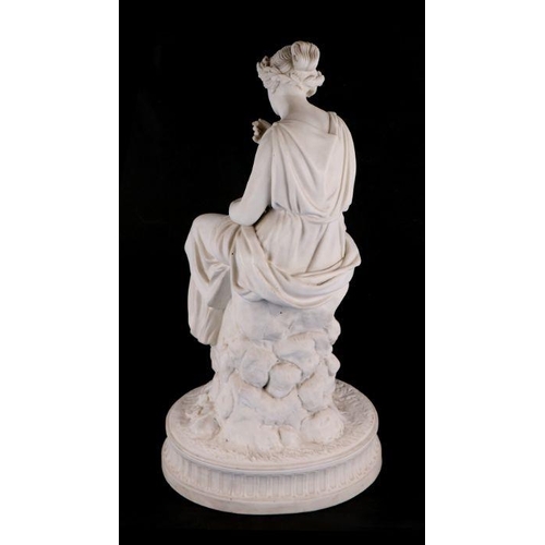 342 - A Parianware figure depicting a seated classical woman, 51cms high.