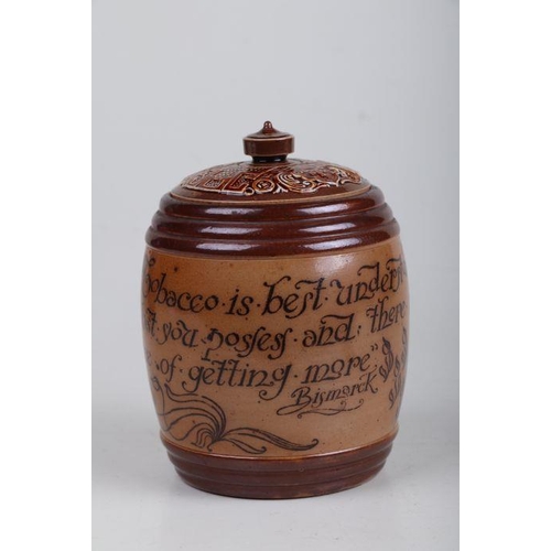 349 - A Royal Doulton stoneware tobacco jar decorated with a motto 'The Value of Tobacco is Best Understoo... 